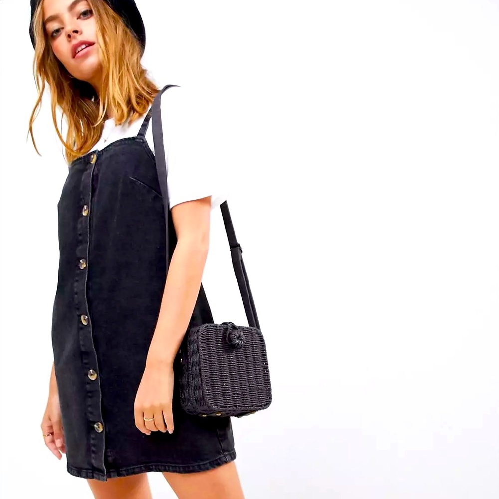 Petite button up black denim jumper